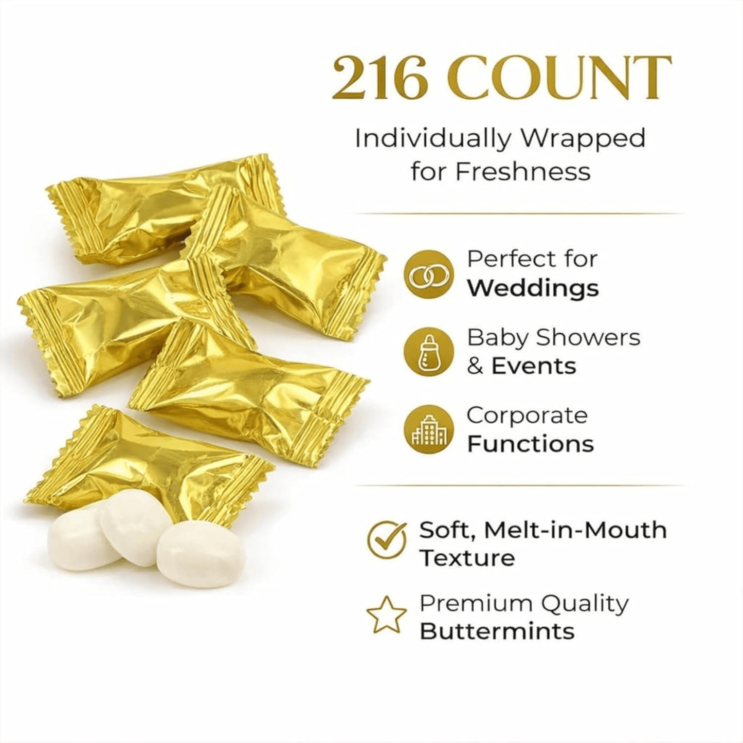 220ct Gold Wrapped Buttermints – Individually Wrapped Butter Mints