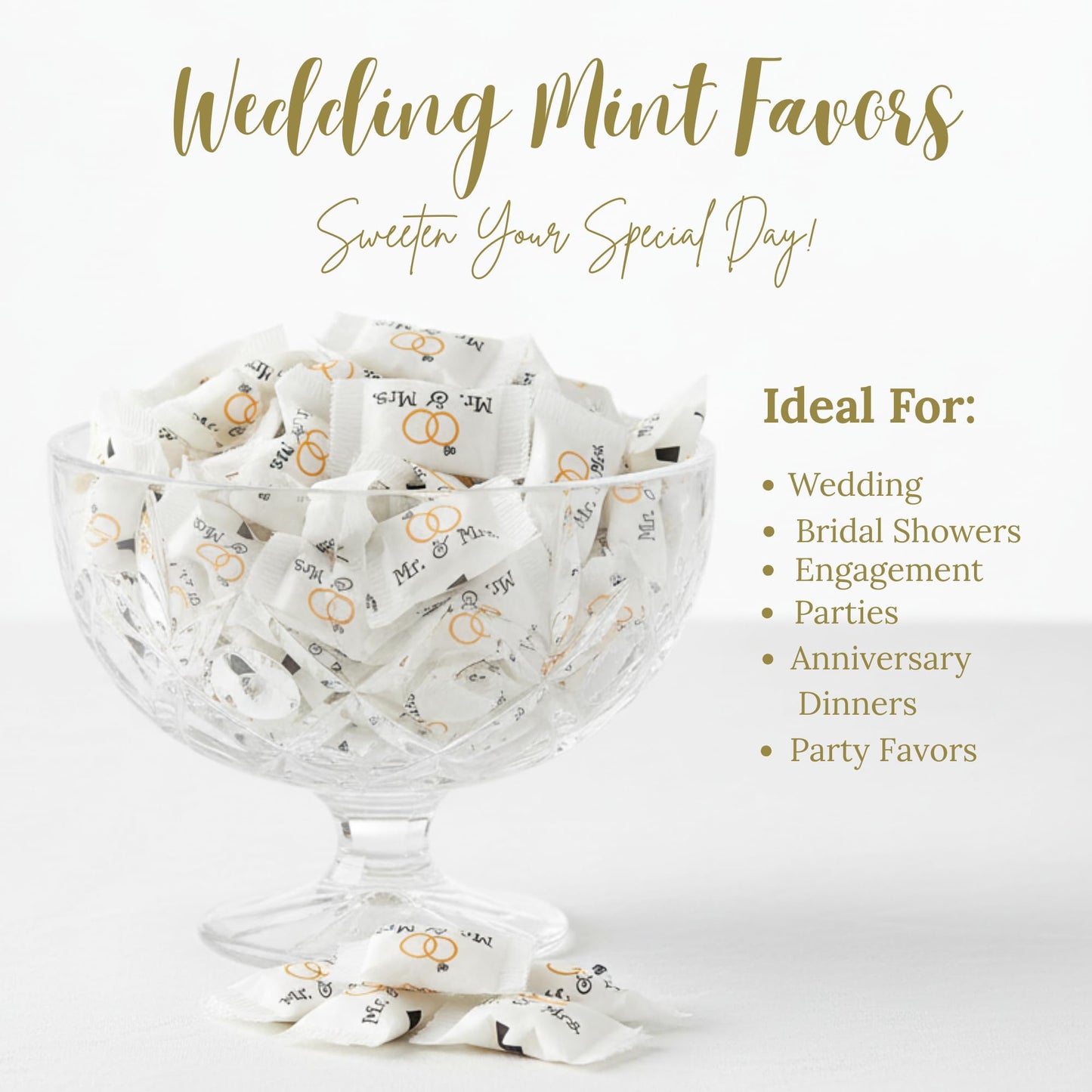 220ct Mr. and Mrs. Wedding Buttermints Individually Wrapped – White Butter Mints for Bridal Shower, Engagement Candy, and Reception – Bulk Wedding Candies