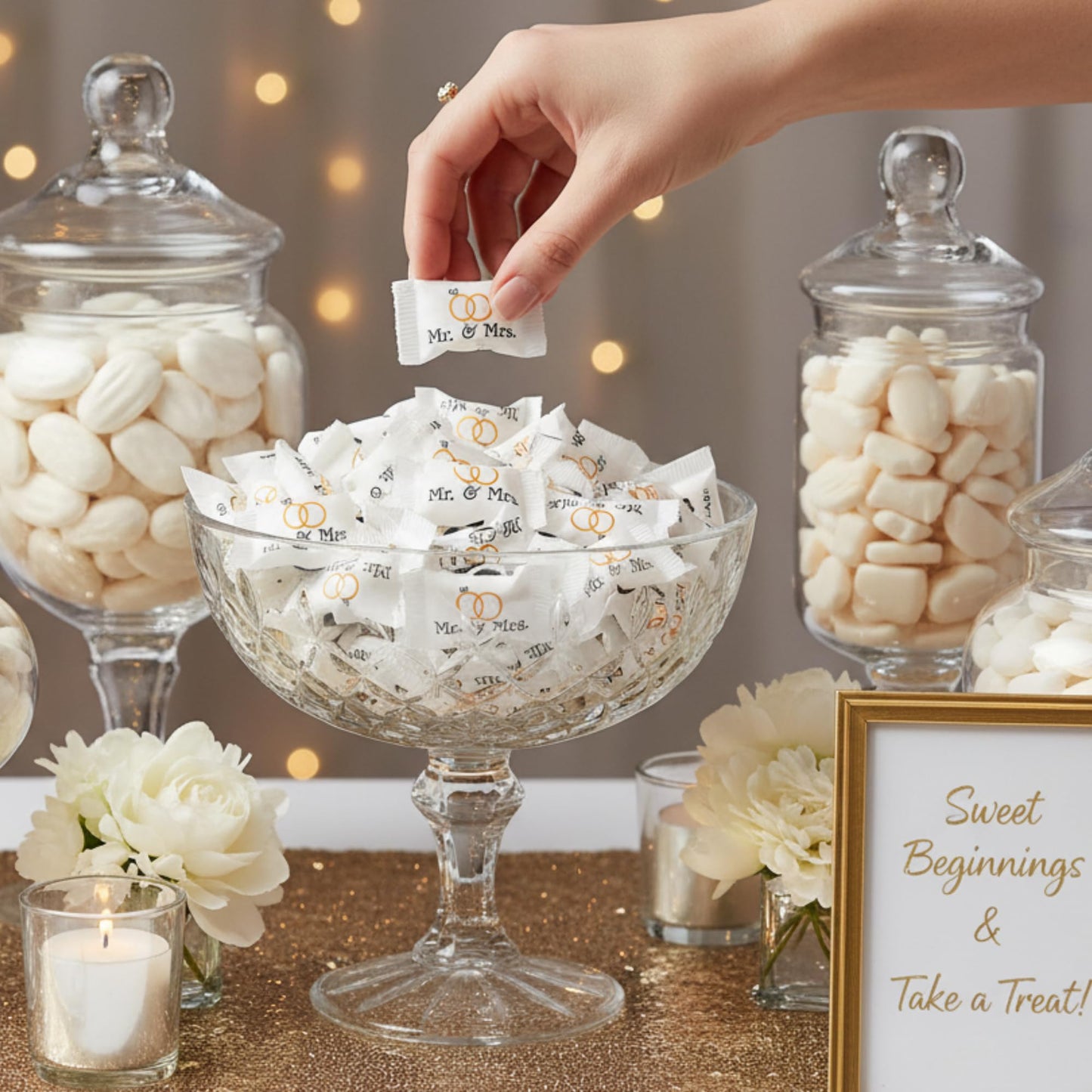 220ct Mr. and Mrs. Wedding Buttermints Individually Wrapped – White Butter Mints for Bridal Shower, Engagement Candy, and Reception – Bulk Wedding Candies