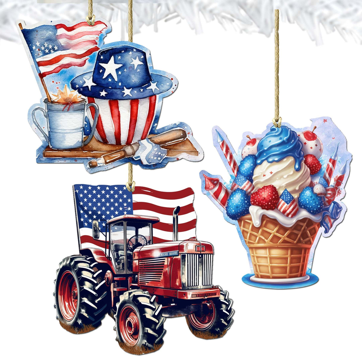 American Farmhouse Decorative Eco Wood Ornaments Set of 3 by G. Debrekht - Patriotic Decor - 8091001-S3