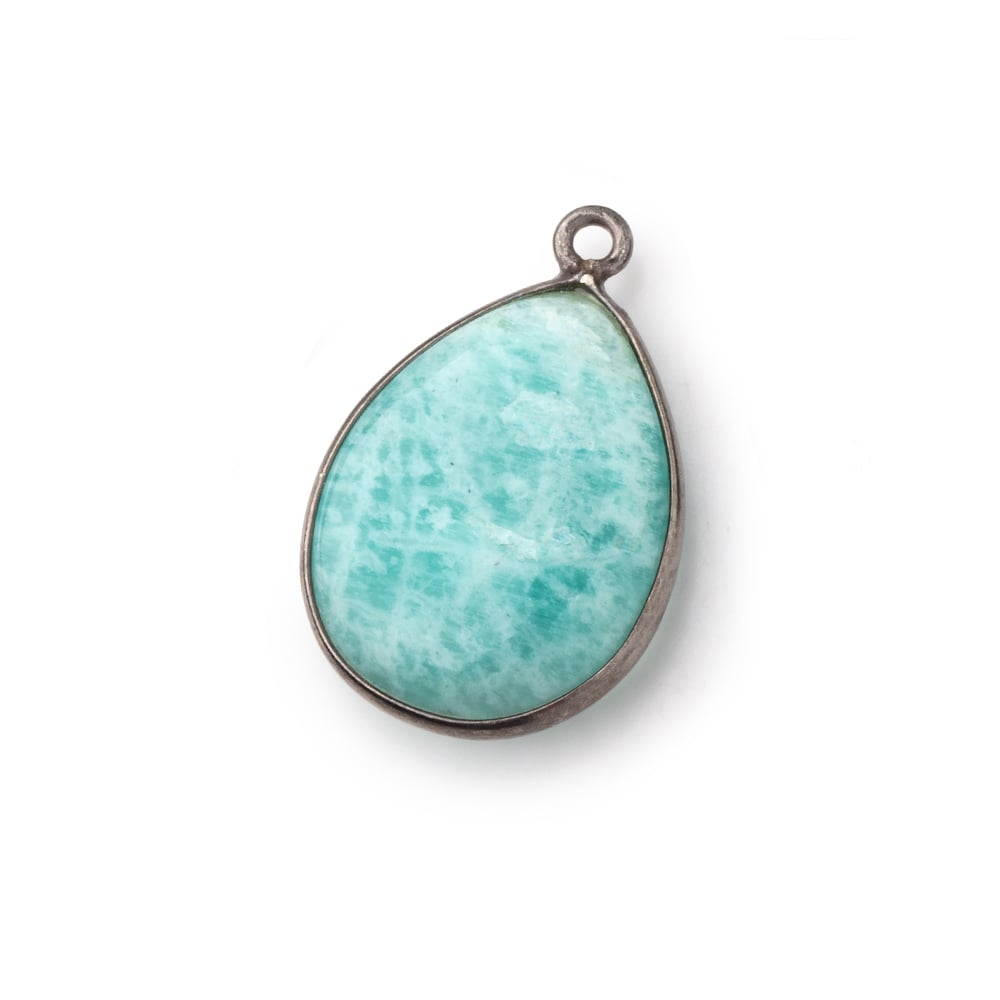 21x15mm Black Gold .925 Bezel Amazonite Plain Pear Pendant 1 Focal Bead