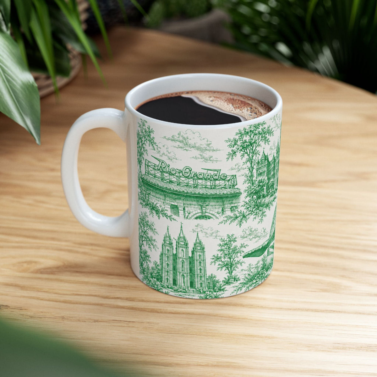 Salt Lake City Green Toile de Jouy Mug —  Ceramic Coffee Cup (11oz)