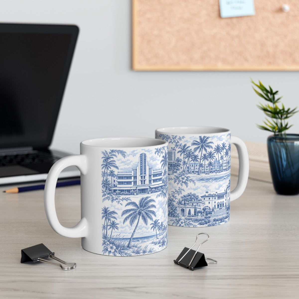 Miami Blue Toile de Jouy Ceramic Mug — Florida Chinoiserie (11oz)