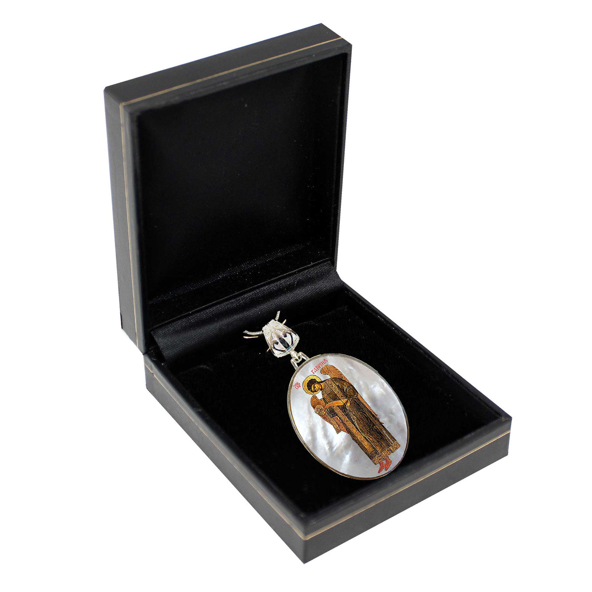 Archangel Saint Gabriel Silver Plated Mother of Pearl Jewelry Necklace - 43041