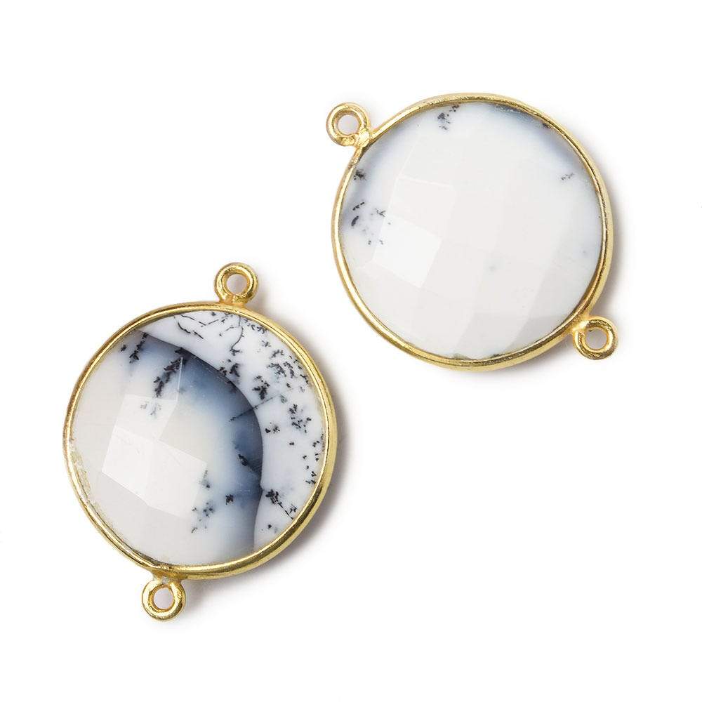 22mm Vermeil Bezeled Dendritic Opal opaque Coin Focal Bead Connector 1 pc