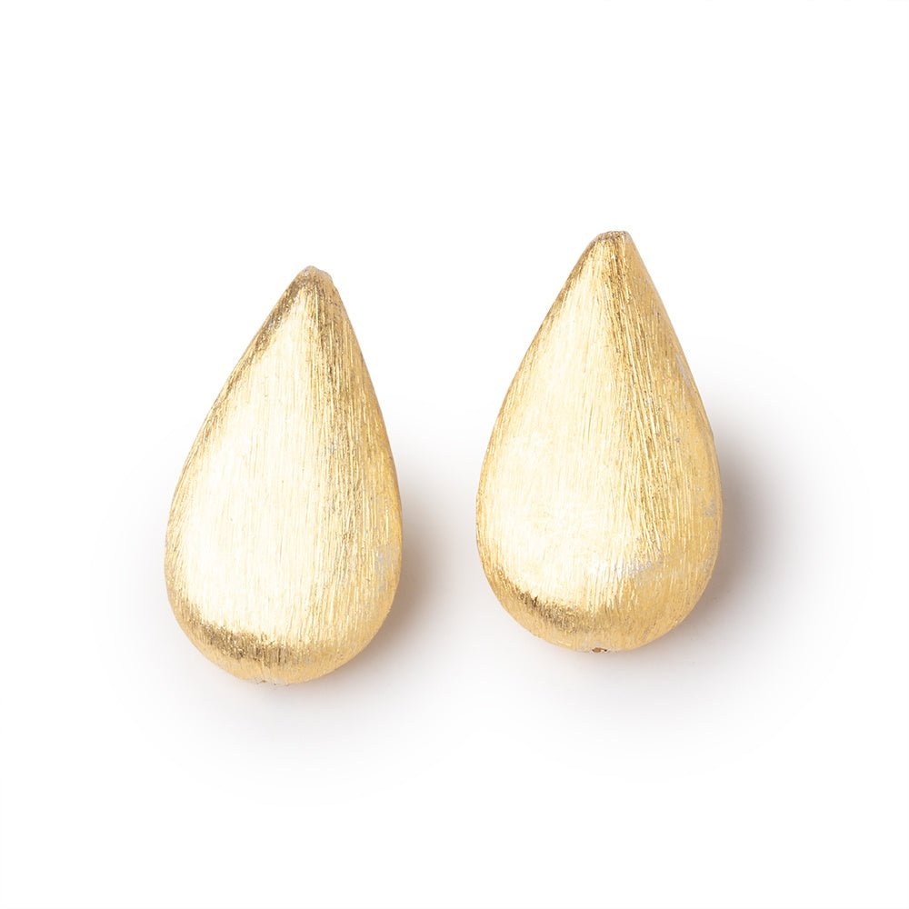 22x13mm 22kt Gold Plated Copper Brushed Pear Set of 2 Beads