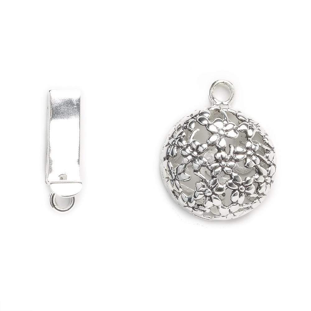 23mm Antiqued Sterling Silver Box Clasp Floral Design 1 piece