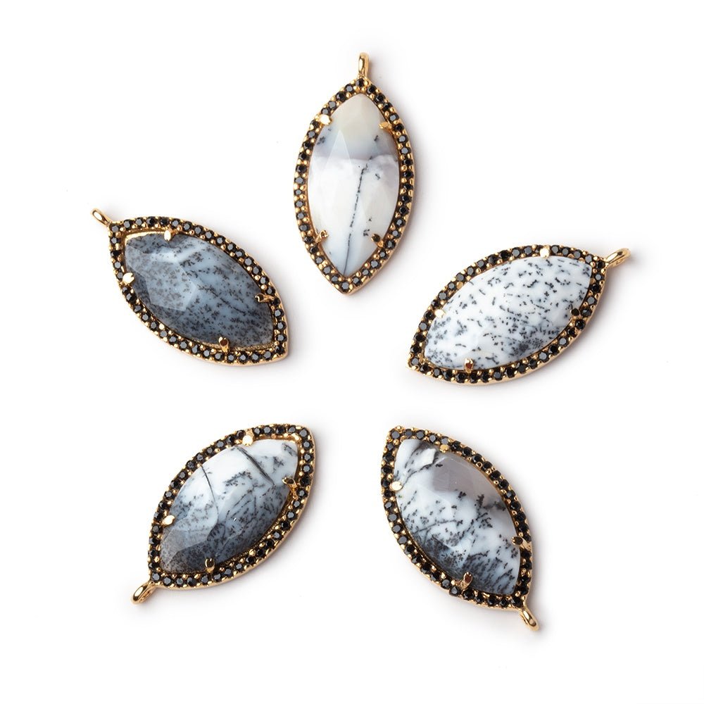 23x13mm Vermeil & Black CZ Bezel Dendritic Opal Marquise 1 Pendant