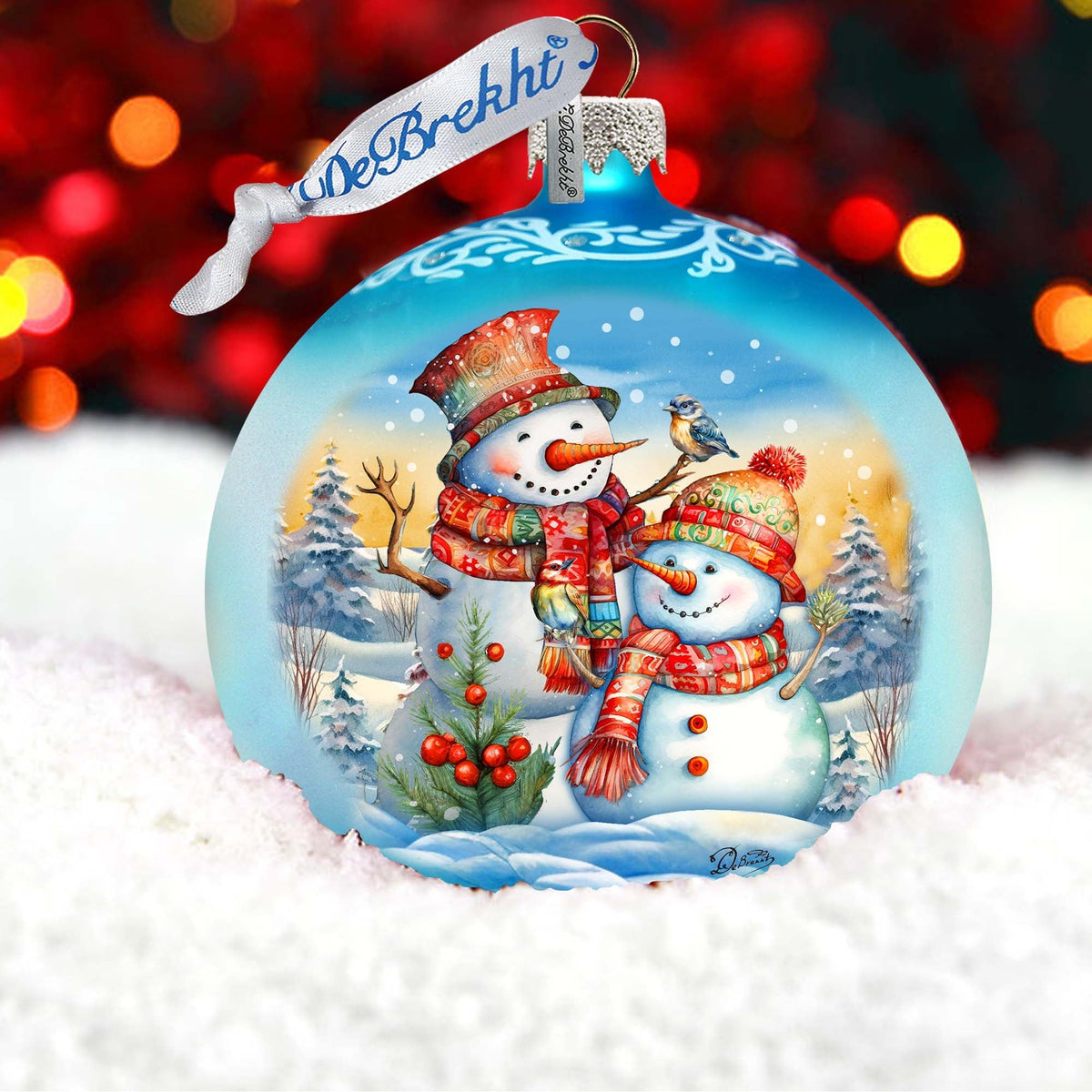 Winter Friends Ball Glass Ornament by G. Debrekht - Christmas Santa Snowman Decor - 73373