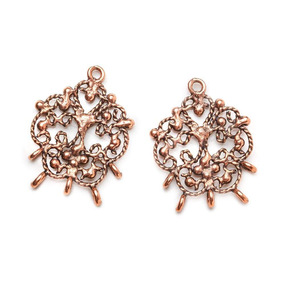 24x18mm Antiqued Copper Twisted Scroll 5 ring Drop Charm Set of 2