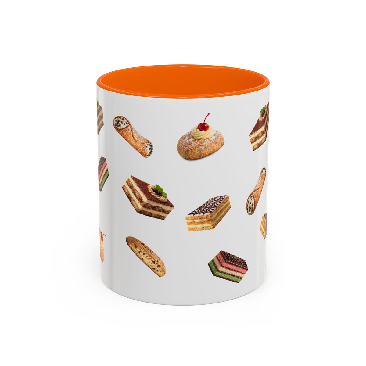 NYC Italian Bakery Pattern Accent Mug | Cannoli Rainbow Cookie Zeppoli Tiramisu Biscotti Napoleon 11oz Ceramic Coffee Cup
