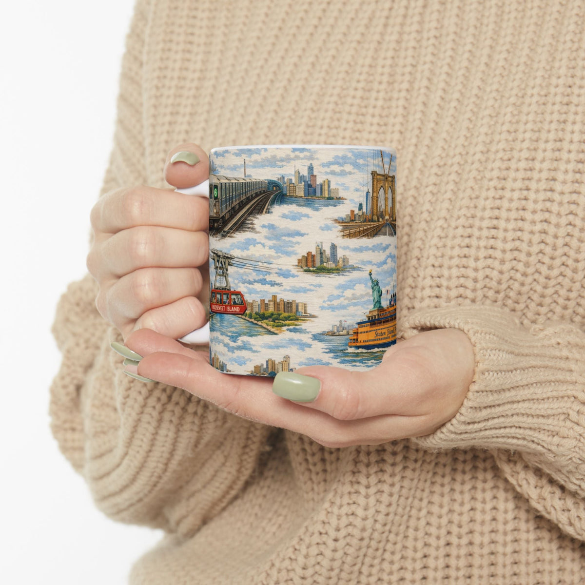 NYC Bridge and Tunnel Proud Toile Mug | New York Transportation Commuter Ceramic Mug