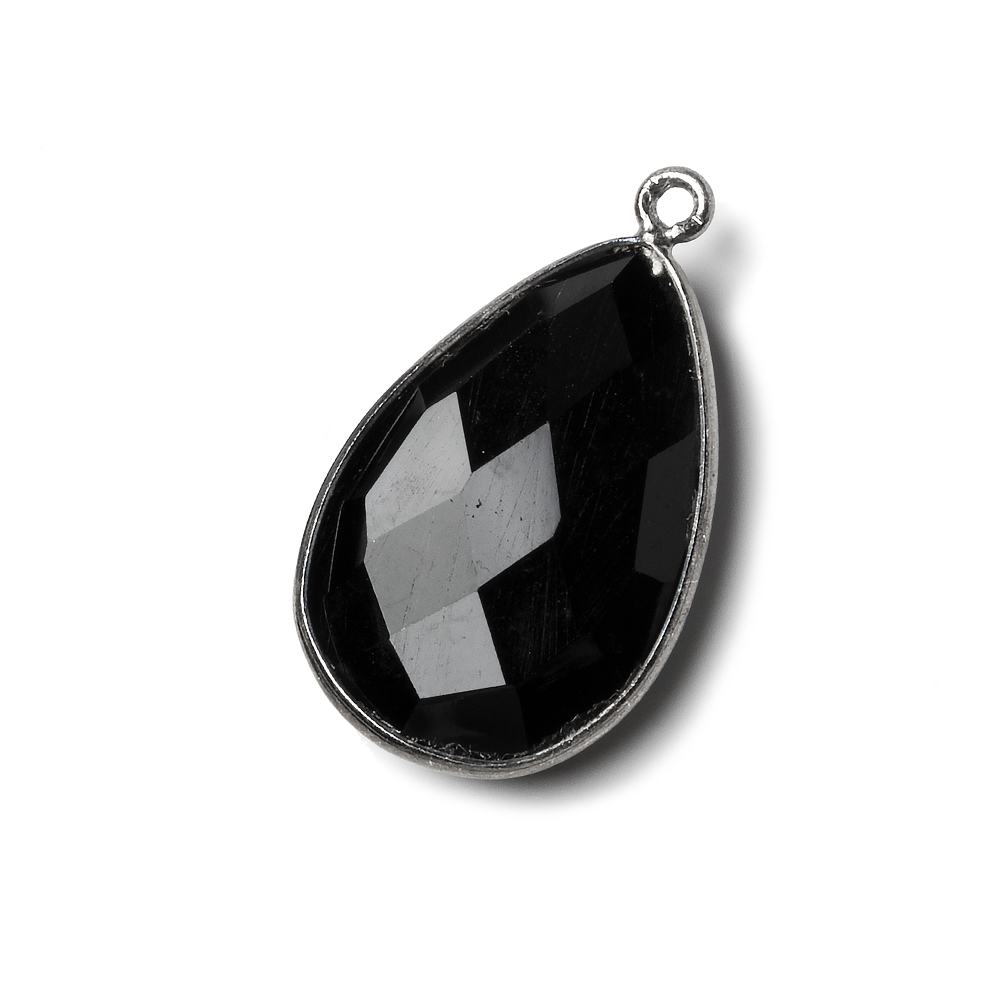 26x17mm Black Gold .925 Bezel Black Chalcedony faceted pear Pendant 1 piece