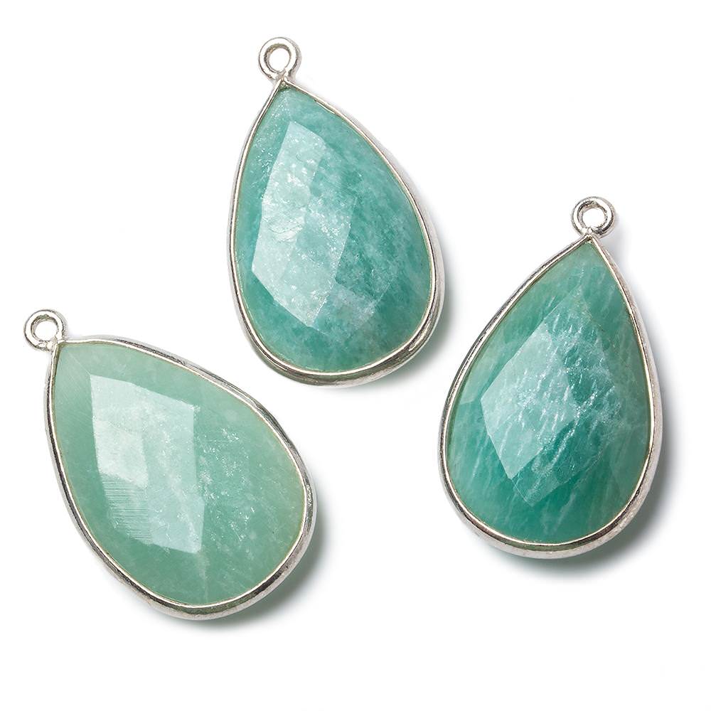 26x17mm Silver Bezel Amazonite faceted pear Pendant 1 piece