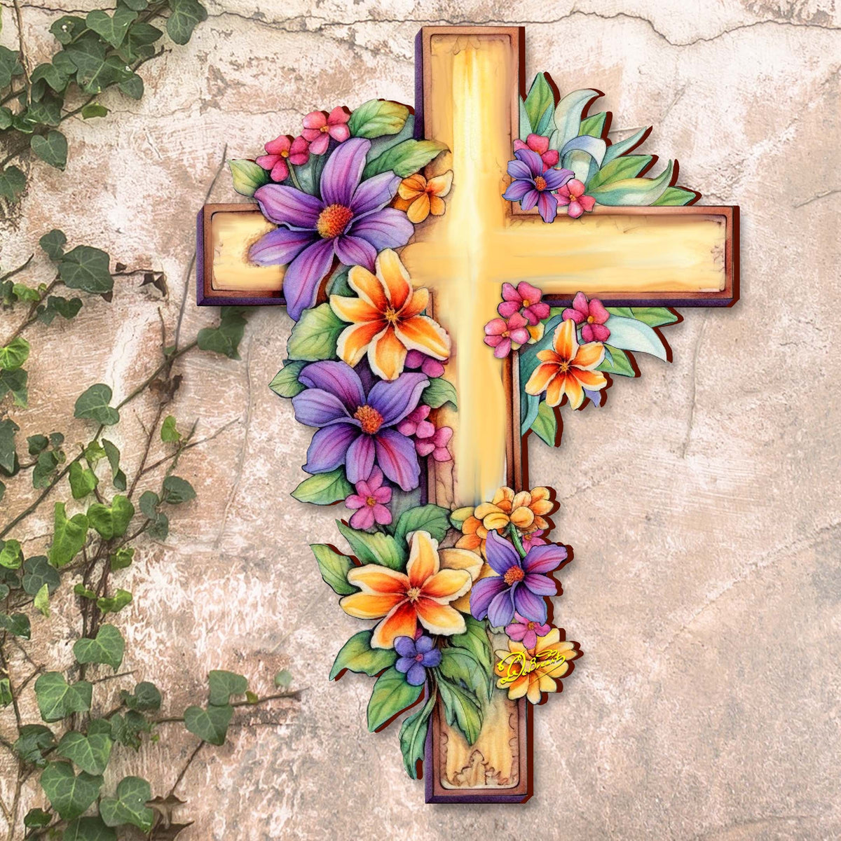 Garden Serenity Wooden Cross by G. Debrekht - Easter Spring Decor - 88168