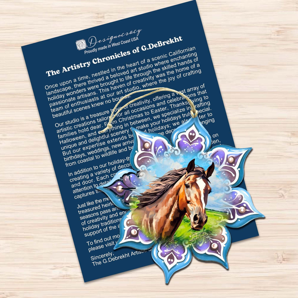 Horses Snowflake Eco Wood Ornaments Set of 3 by G. Debrekht - Nature Wildlife Decor - 8090151-S3
