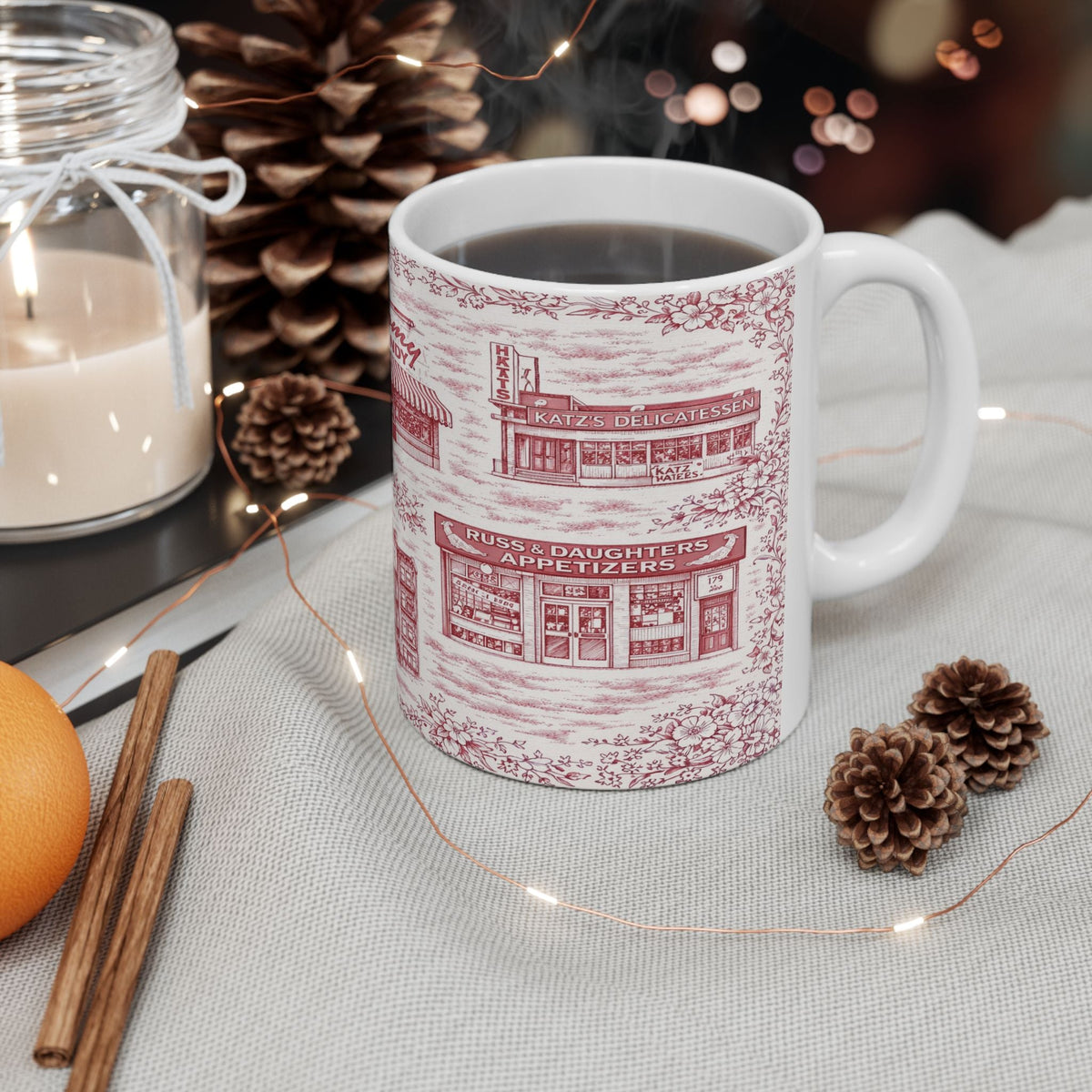 Lower East Side Red Toile de Jouy Mug | NYC Chinoiserie Ceramic Mug
