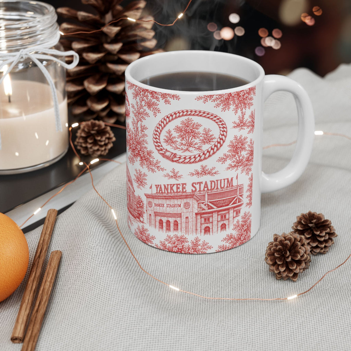 Bronx Red Toile de Jouy Mug | NYC Chinoiserie Ceramic Coffee Cup