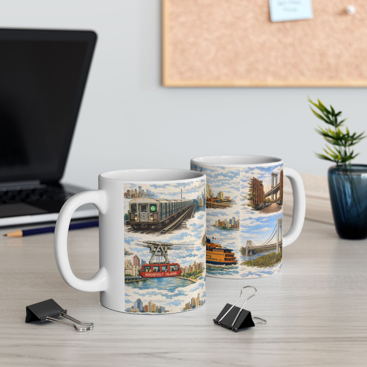 NYC Bridge and Tunnel Proud Toile Mug | New York Transportation Commuter Ceramic Mug