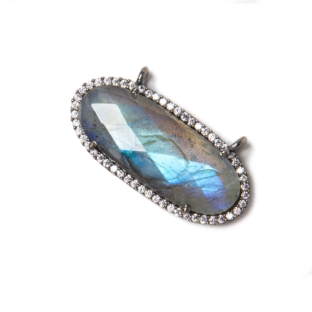28x14mm Black Gold Bezeled CZ & Labradorite Oval East West Connector 1 pc