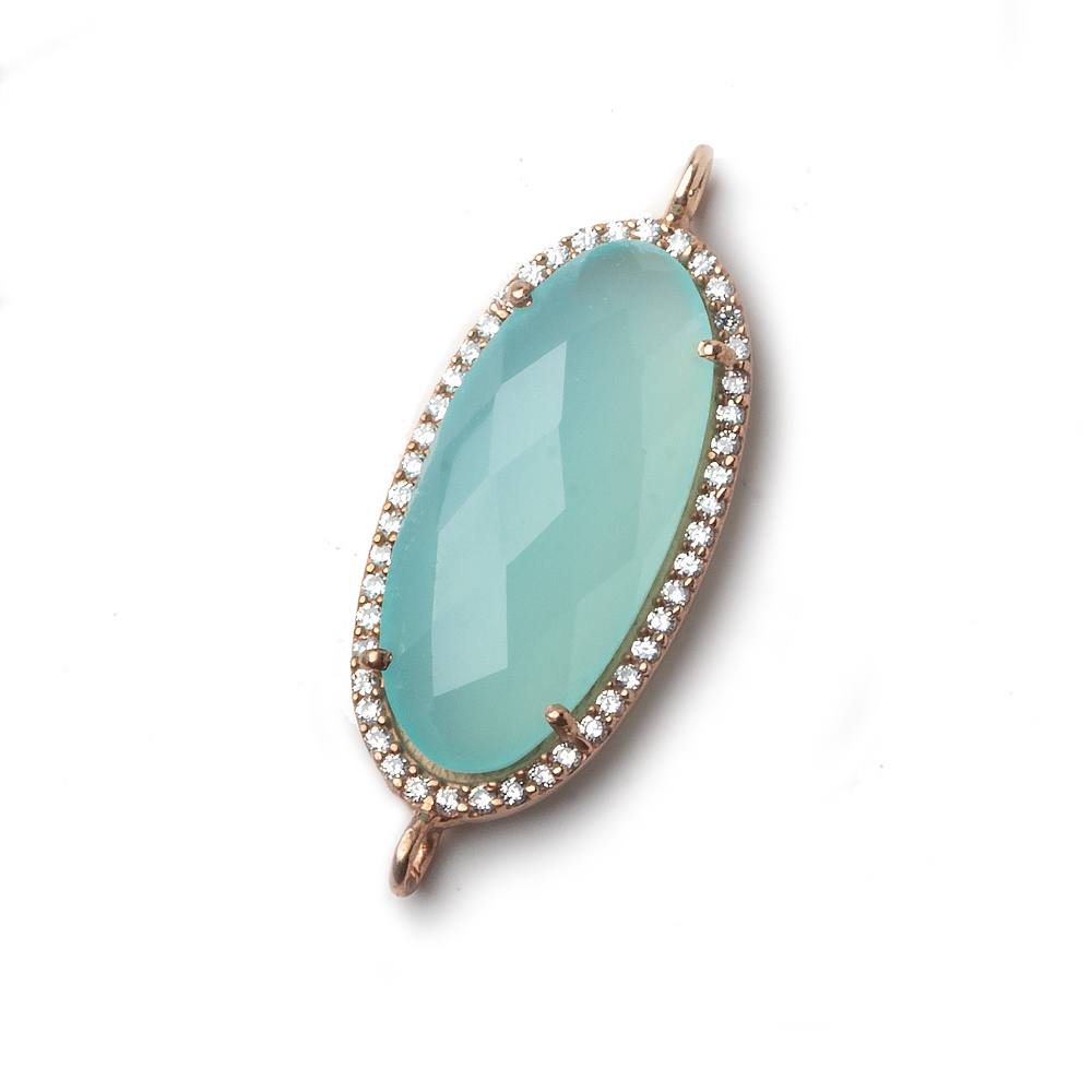 28x14mm Rose Gold CZ Bezel Seafoam Chalcedony Oval Connector  1 piece