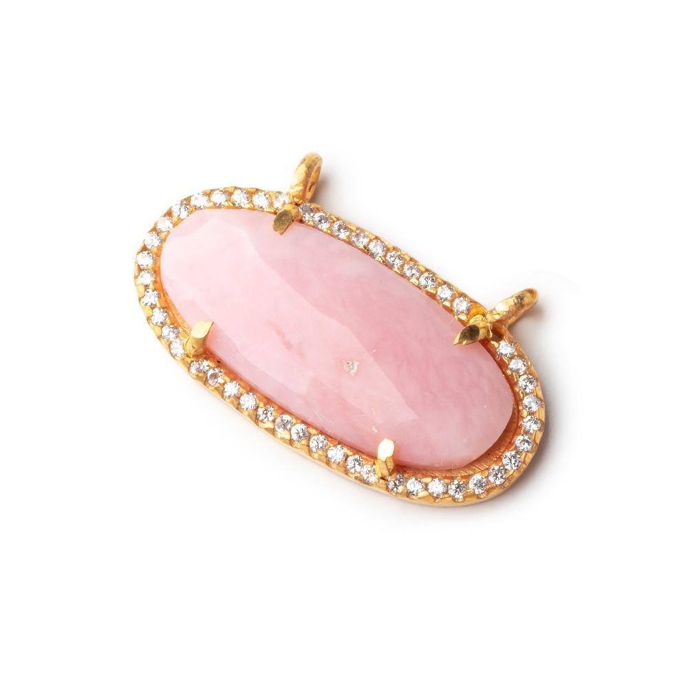 28x14mm Vermeil Bezeled CZ & Pink Peruvian Opal Oval East West Connector 1 pc