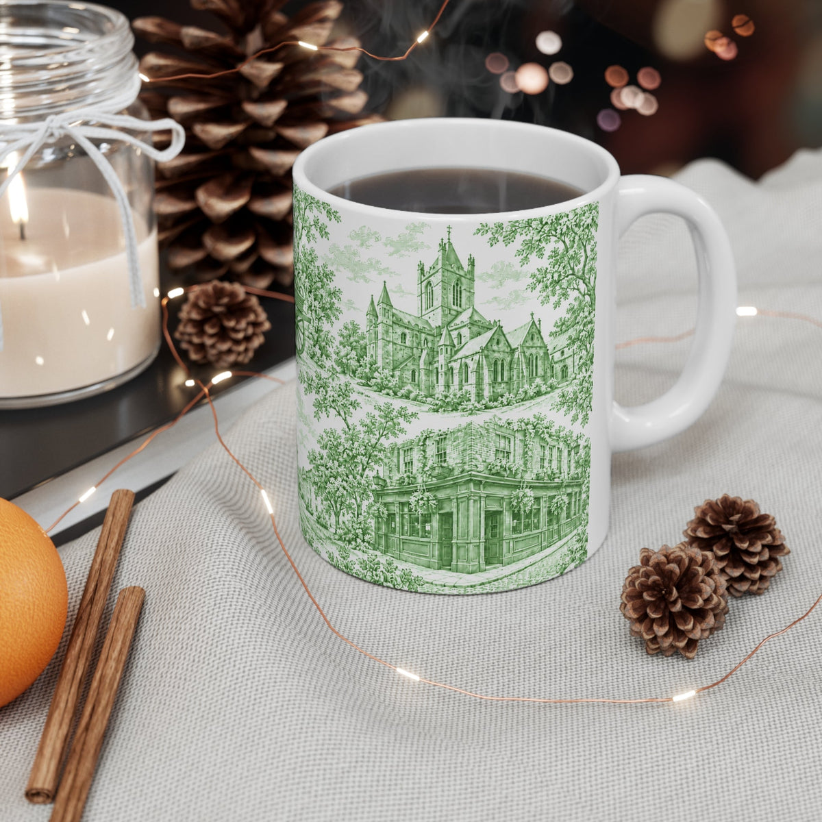 Dublin Green Toile de Jouy Ceramic Mug — Coffee Cup (11oz; Ships from Europe)