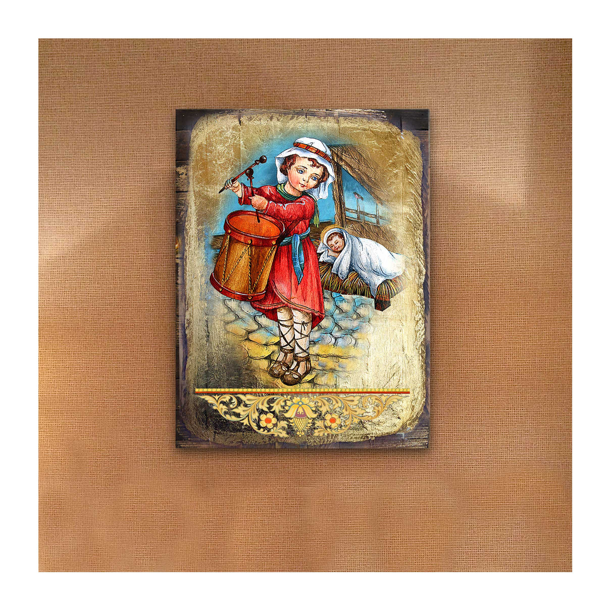 Drummer Boy Wooden Gold Plated Religious Christian Sacred Icon - Inspirational Icon Decor - 85044