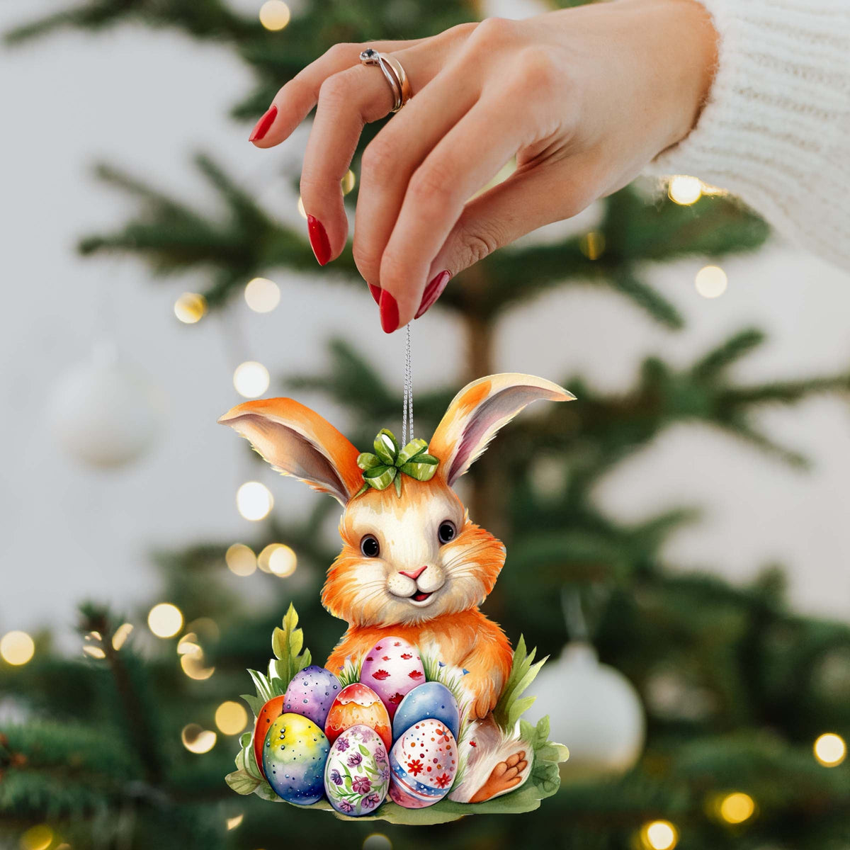 Bunny with Eggs Wooden Ornaments by G. DeBrekht Easter Spring Decor - 8652772