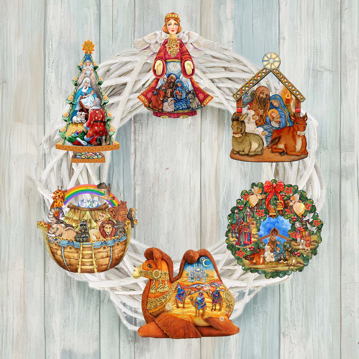Nativity Clip-On Eco Wood Decorative Ornaments Set of 6 by G. Debrekht - Nativity Holiday Decor - 8090133C-S6