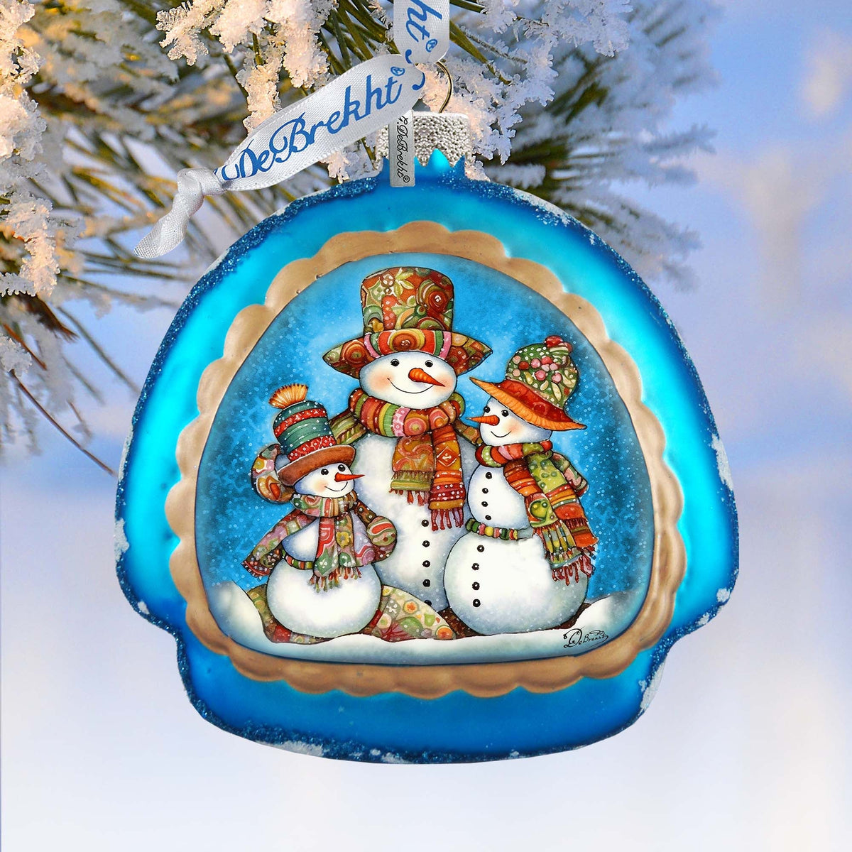 Snowman Family Rainbow Glass Ornament by G. Debrekht - Christmas Santa Snowman Decor - 756-020