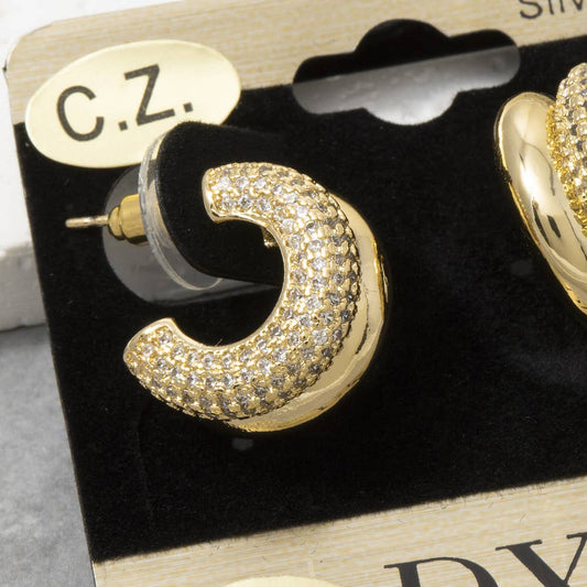 Anarchy Street Gold Dipped CZ Pave Dome Hoop Earrings