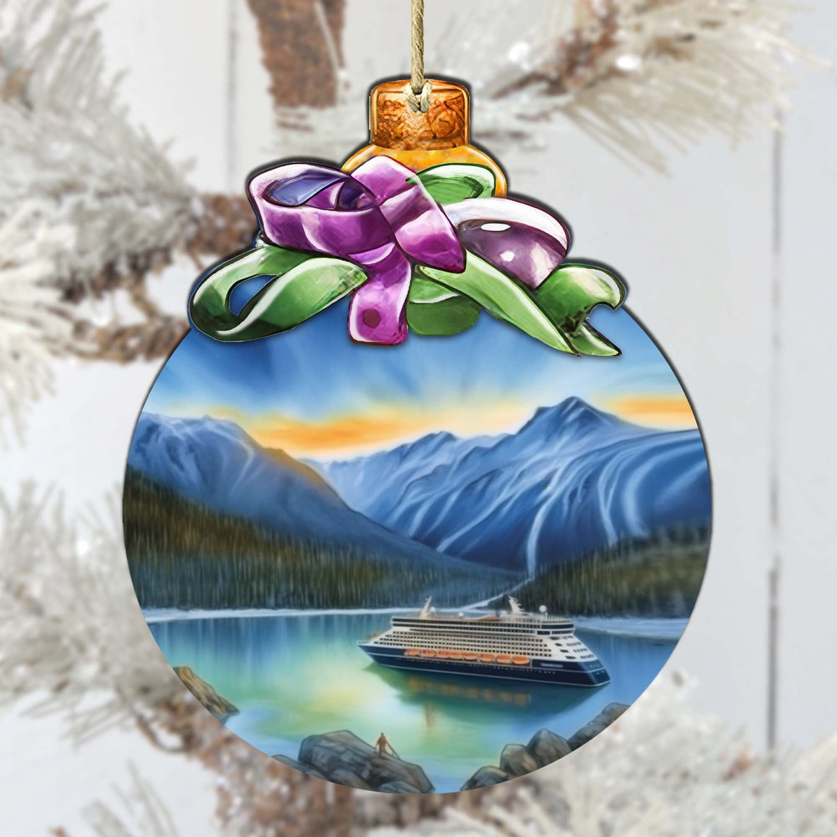 Cruising Alaska's Mountains Wooden Ornaments by G.Debrekht - Wildlife Holiday Decor - 870031