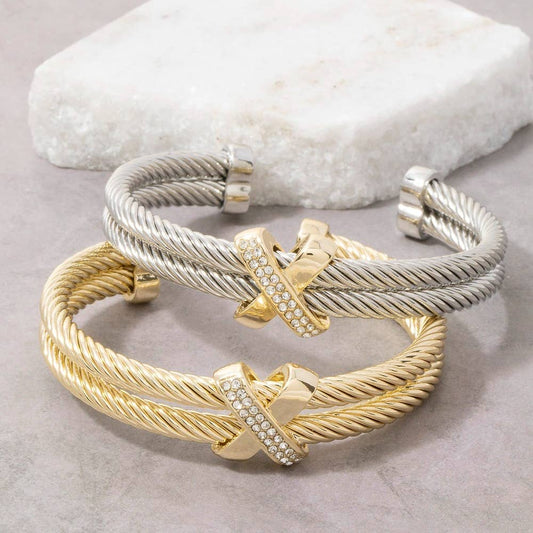 Anarchy Street Gold Dipped Layered Two Tone Cz Rope Cuff Bracelet