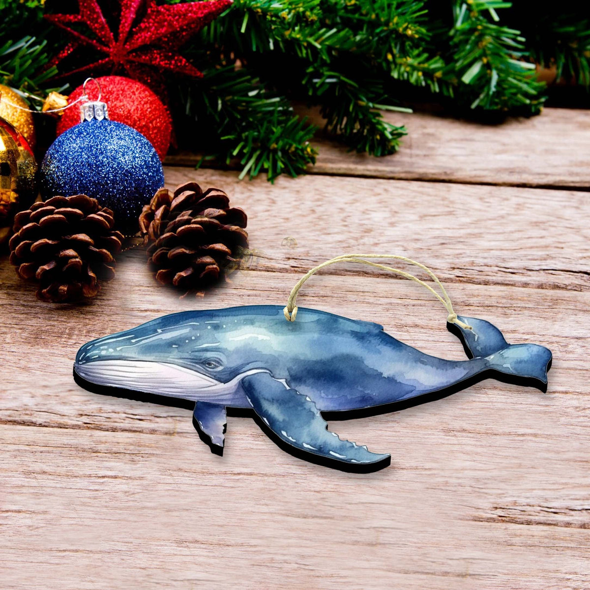 Blue Humpback Whale Wooden Ornaments by G.Debrekht - Wildlife Holiday Decor - 8710103-1