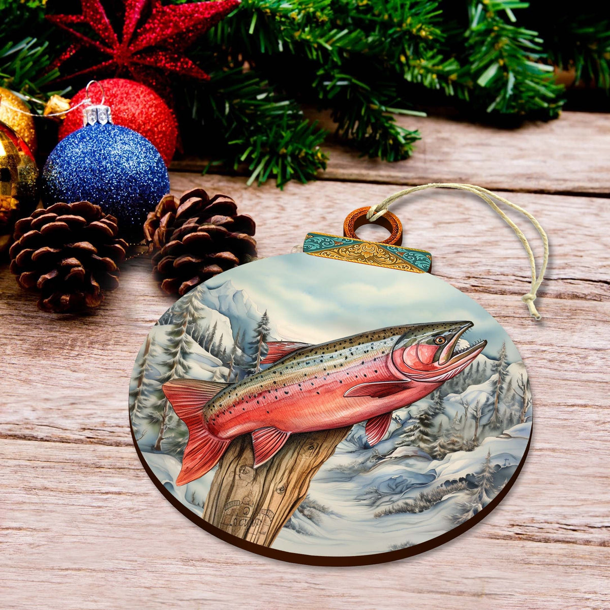 Alaskan Red Sockeye Wooden Ornaments by G.Debrekht - Wildlife Holiday Decor - 870047