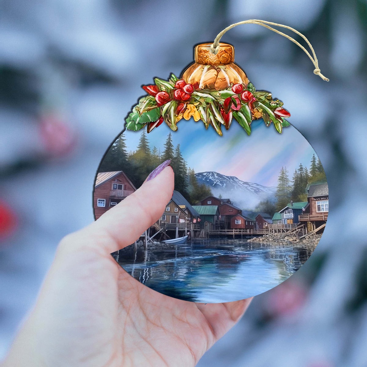Arctic Mountain Homes Wooden Ornaments by G.Debrekht - Wildlife Holiday Decor - 870014
