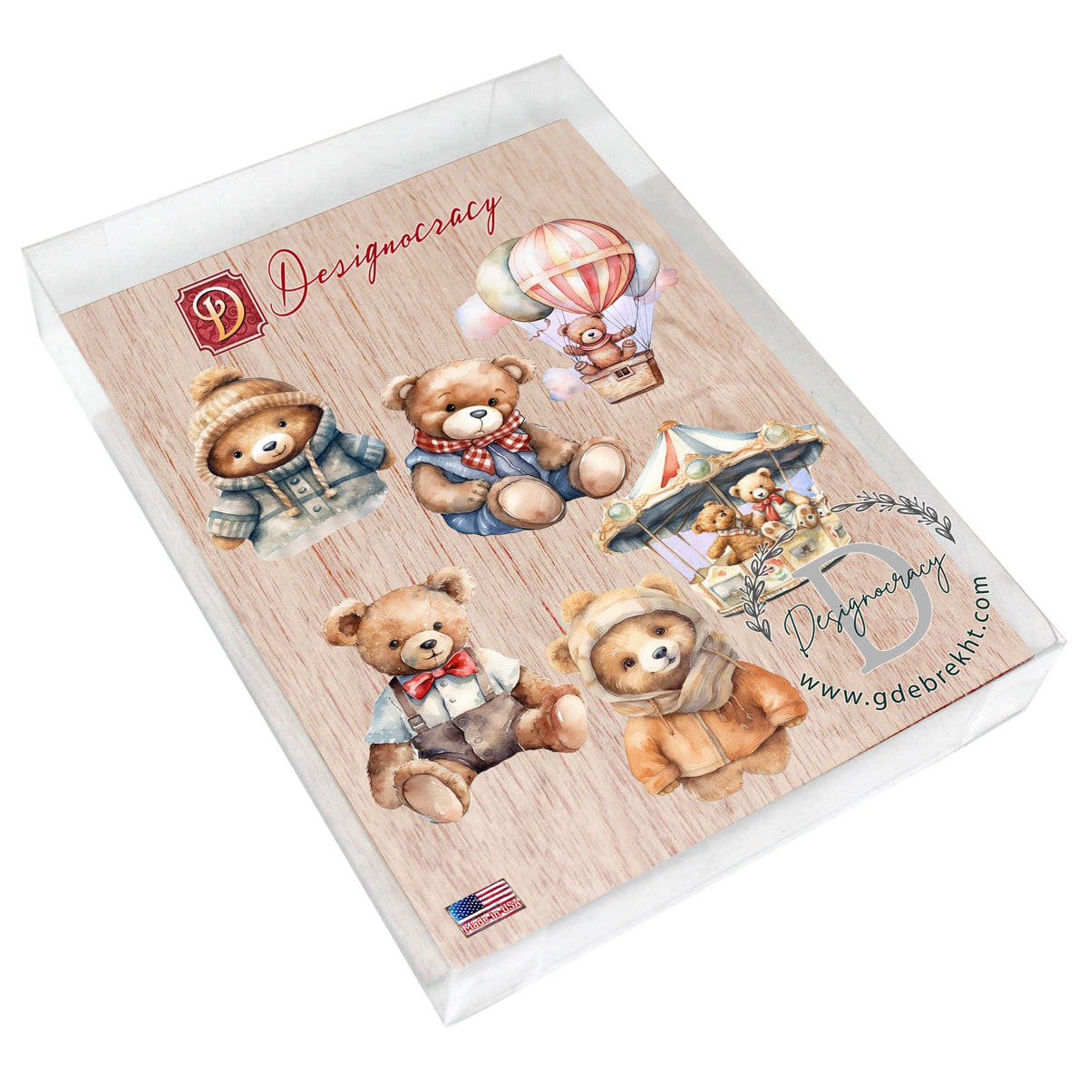 Teddy Bear Decorative Eco Wood Magnets Set of 6 by G. Debrekht - Family Love Décor - 8090025G-S6