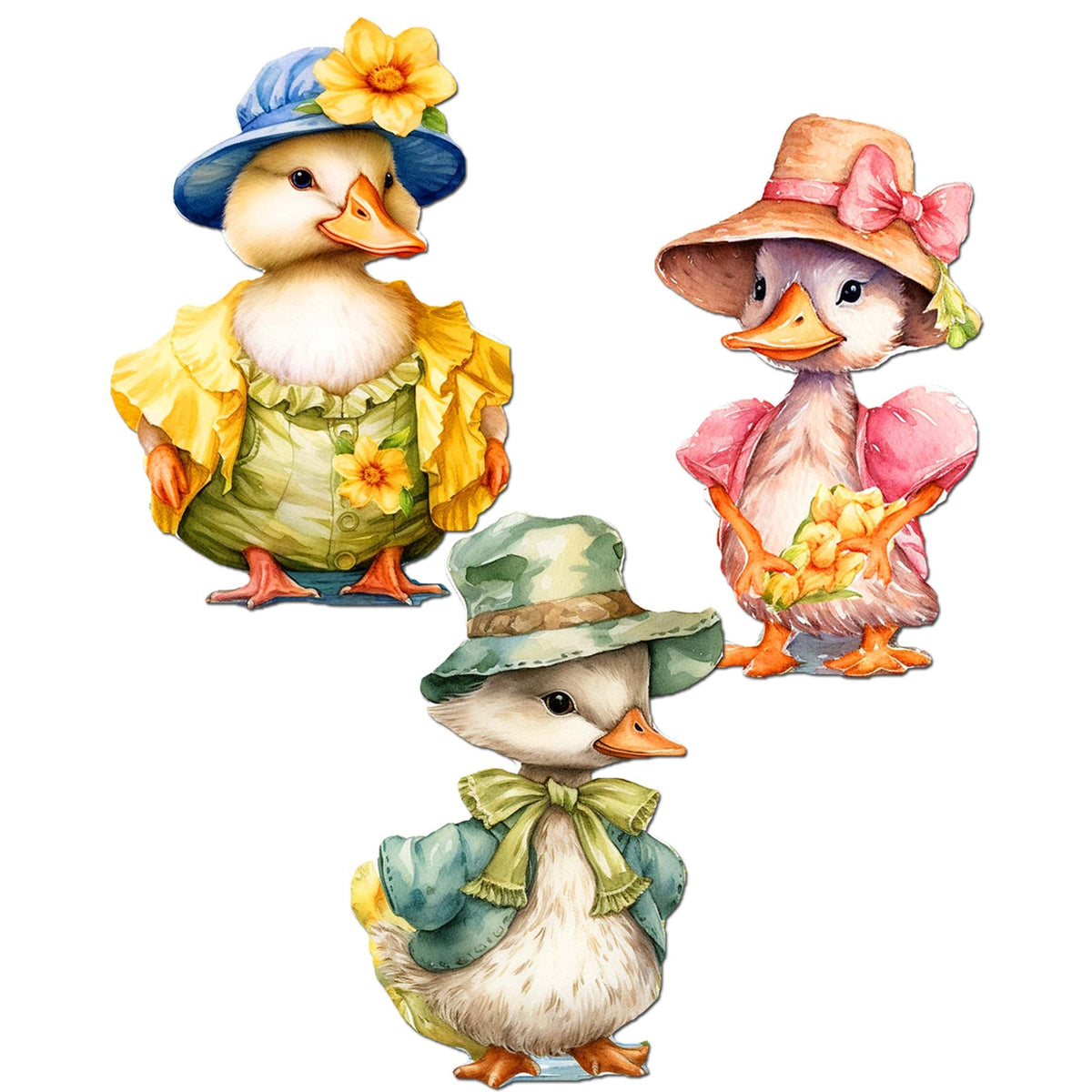 Easter Ducks Clip-On Eco Wood Decorative Ornaments Set of 3 by G. Debrekht - Easter Decor - 8091043C-S3