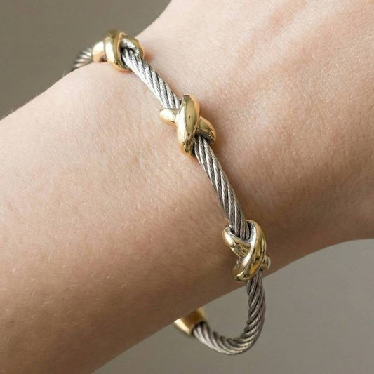Anarchy Street Two-Tone Cable Wire Gold X-Station Bangle Bracelet