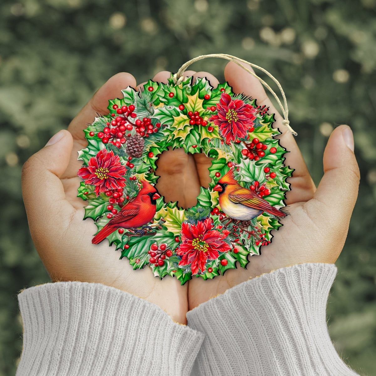 Holiday Cardinal Garland Wreath Wooden Ornaments by G. Debrekht Christmas Decor - 8611070