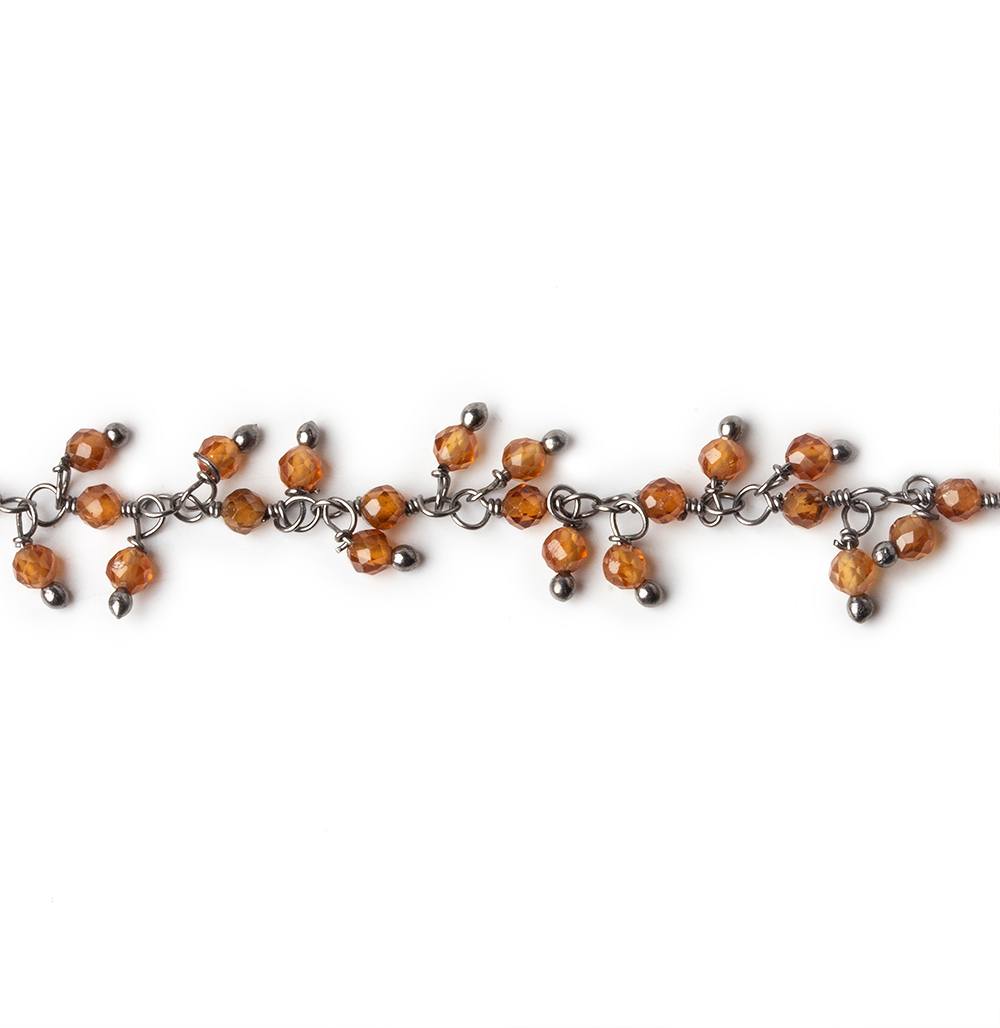 2mm Hessonite Garnet microfaceted round Black Gold Dangling Chain by the foot