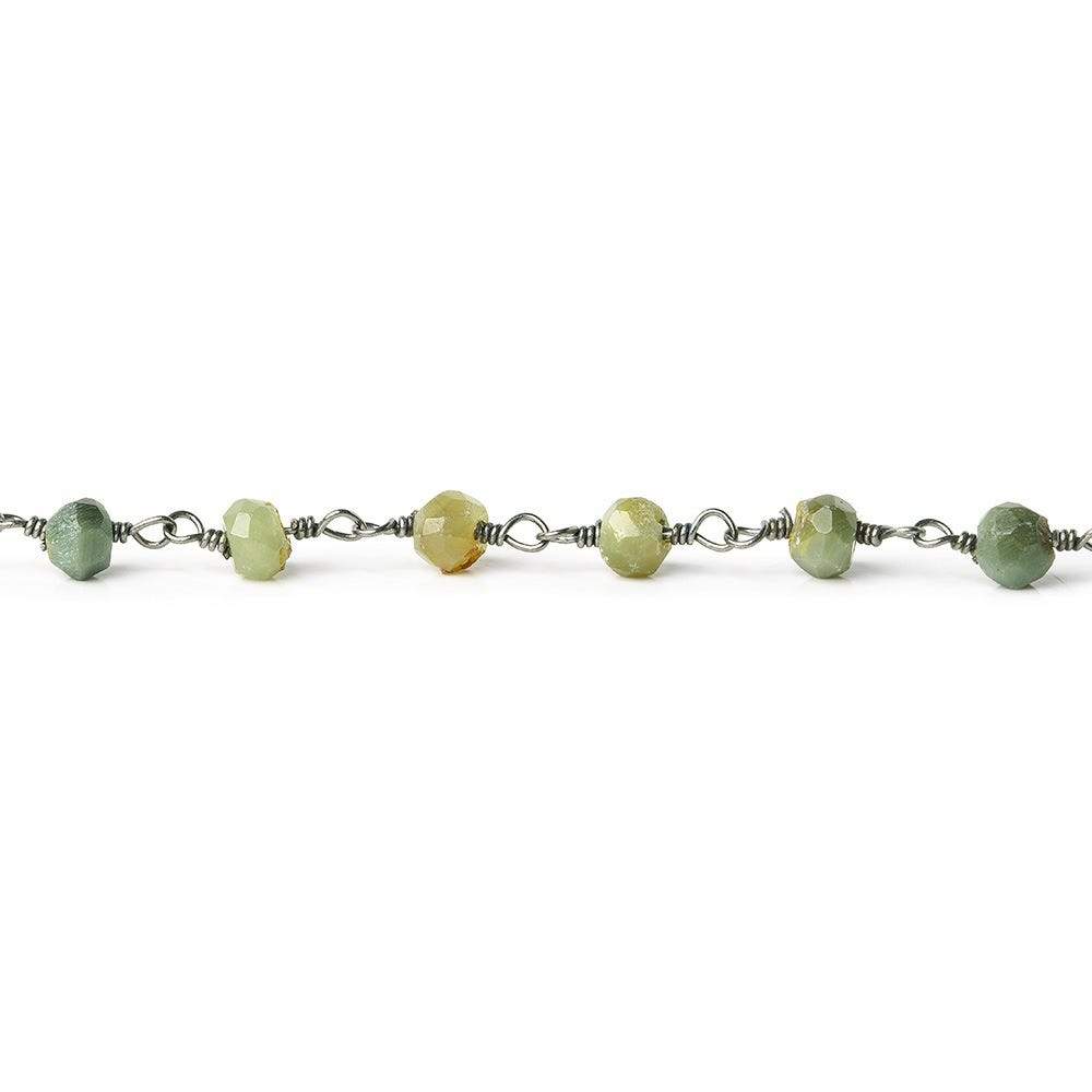 3-3.5mm Cat's Eye Green Quartz rondelle Black Gold plated Chain by the foot