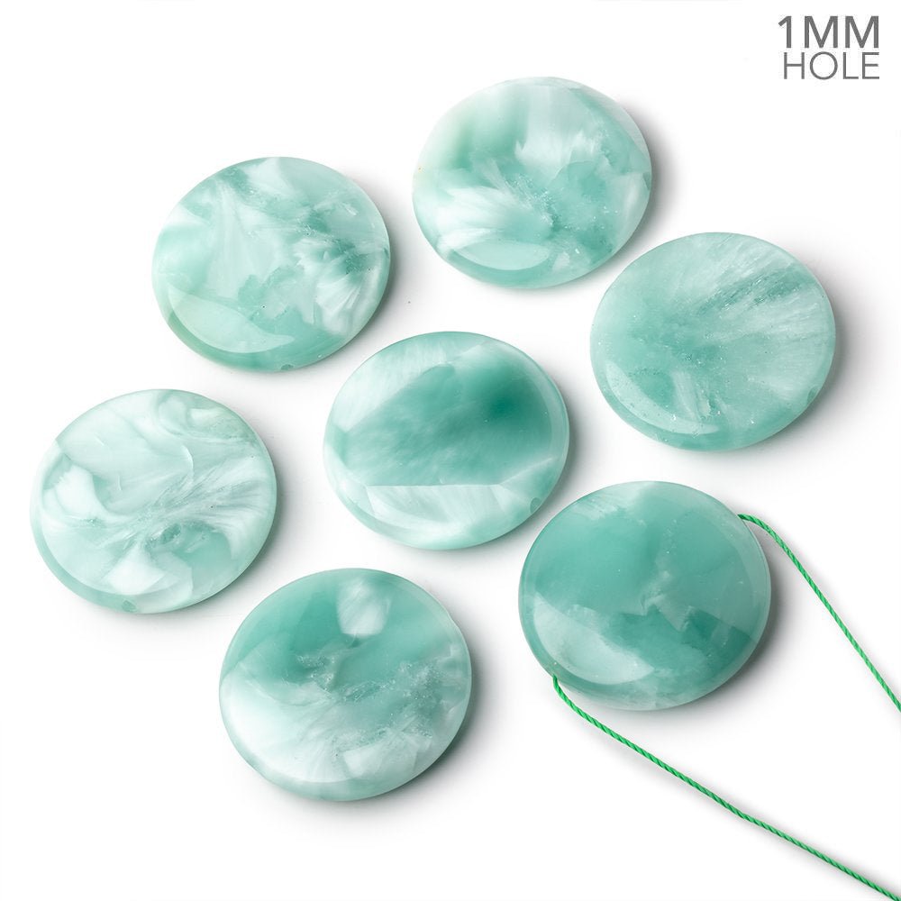 30mm Russian Green Angelite Plain Coin Focal Beads 1 piece