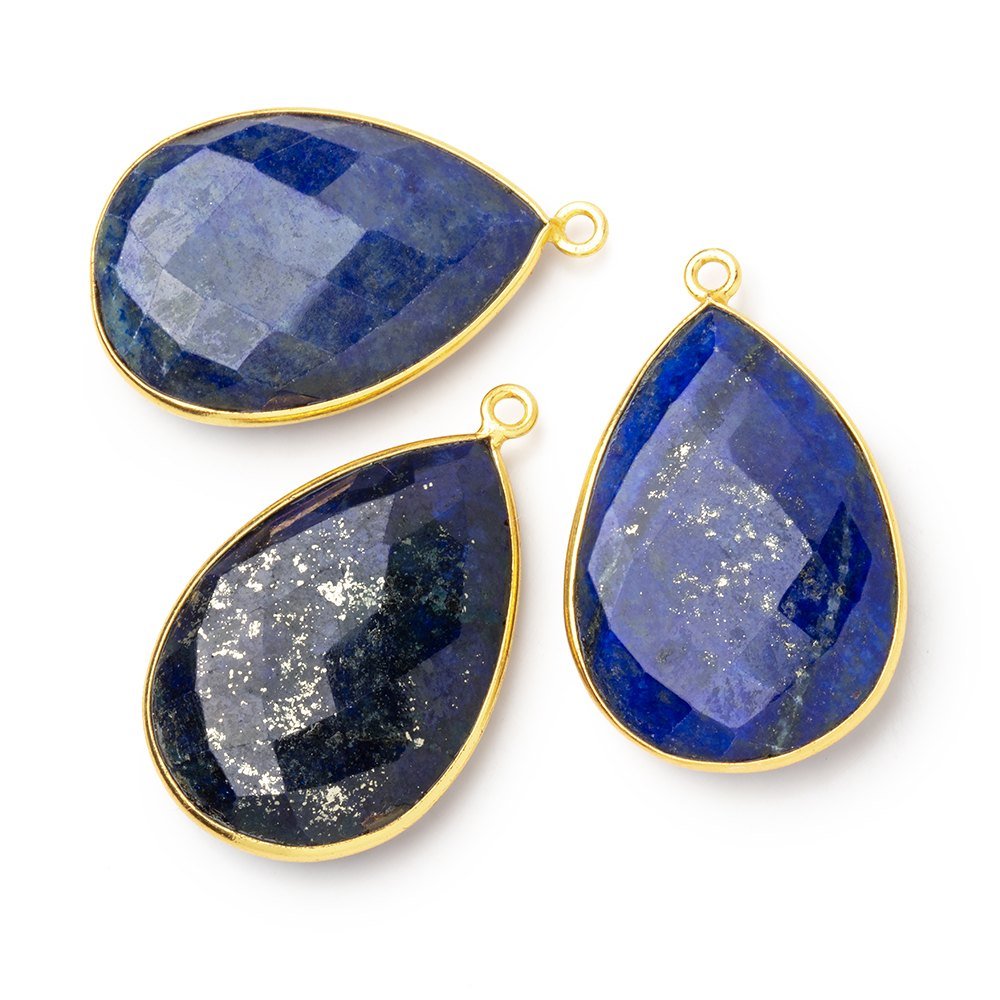 30x21mm Vermeil Bezel Lapis Lazuli Faceted Pear Pendant 1 piece