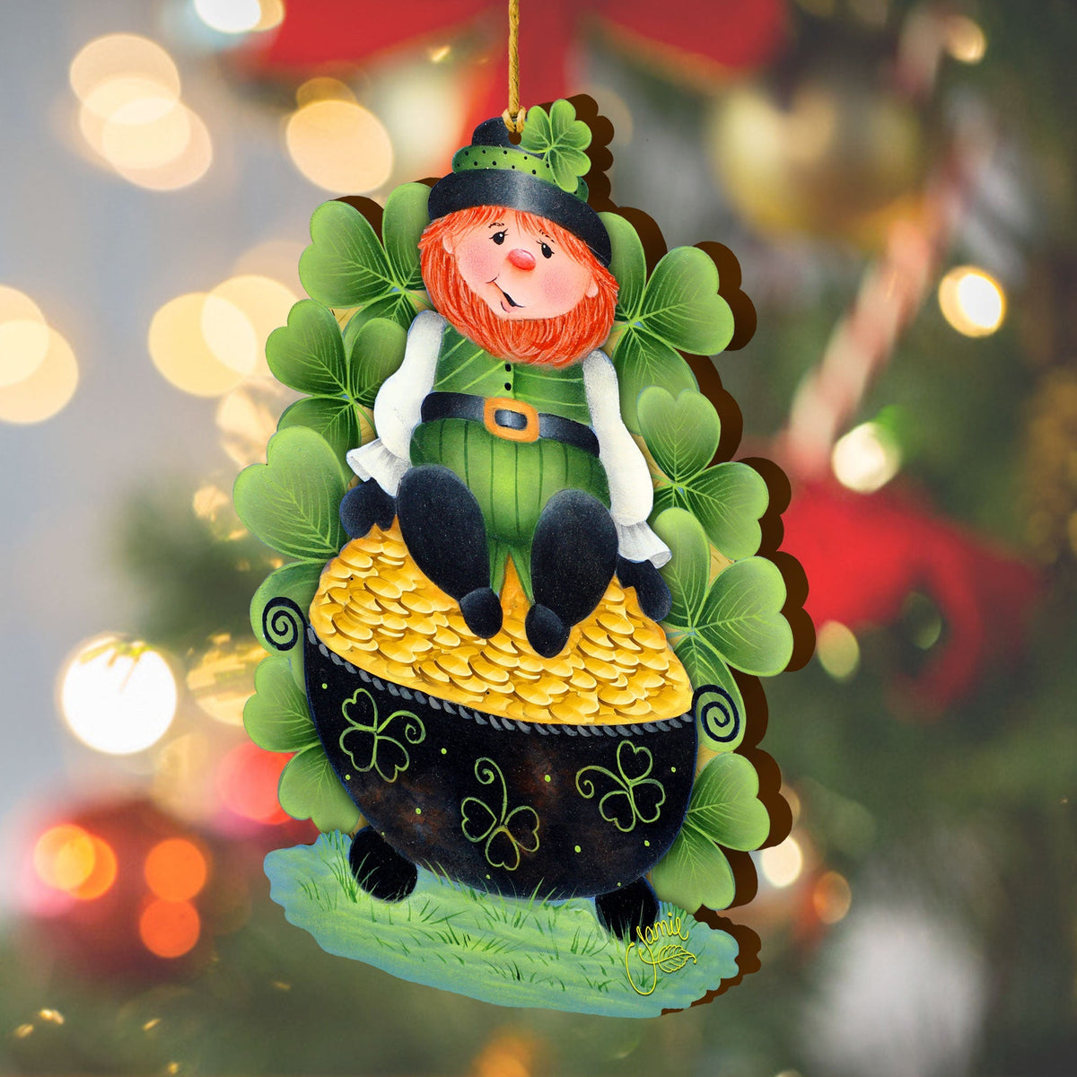 Lepricon's Pot Full of Gold Wooden Ornaments by Jamie Mills-Price - Celtic Decor - 8457707-MP
