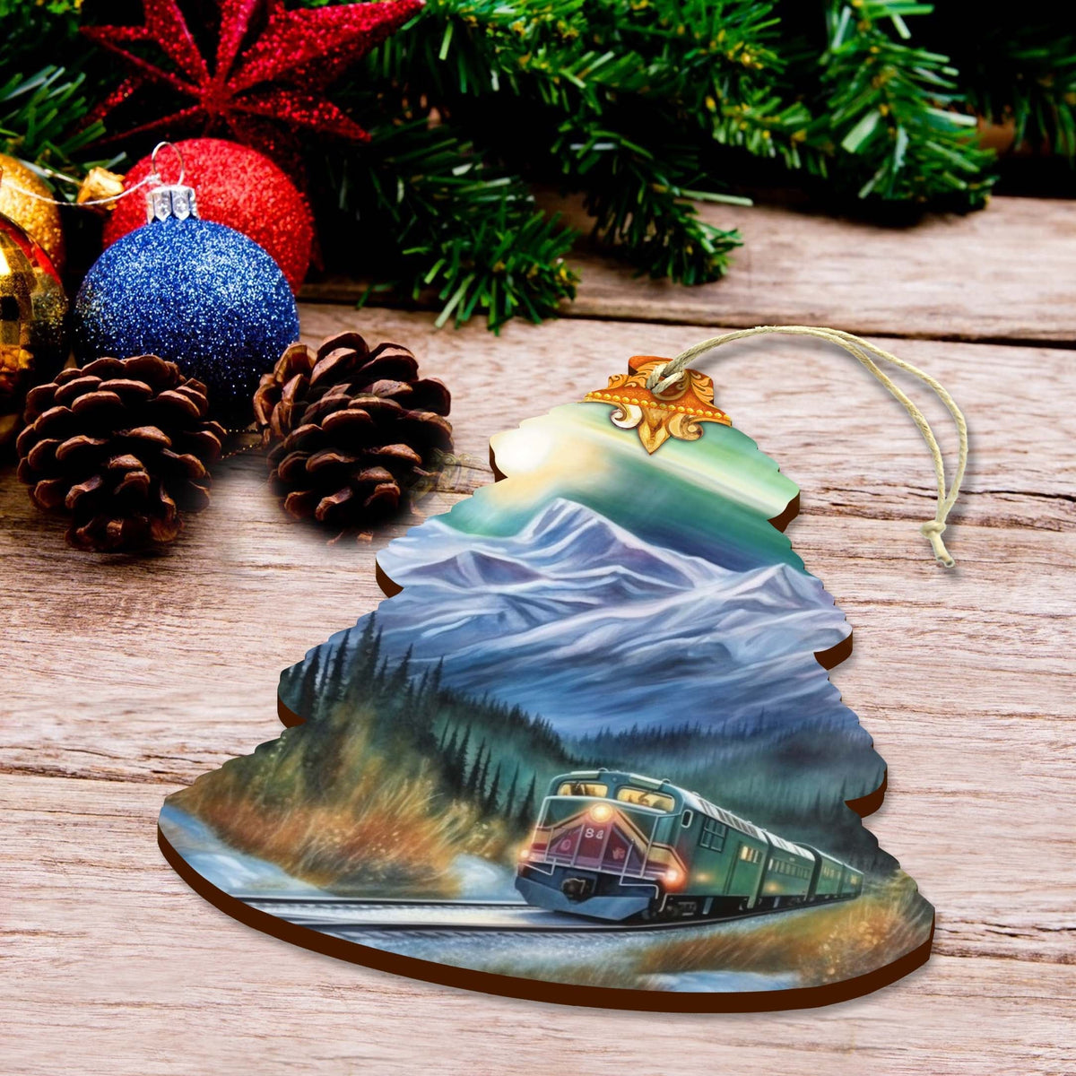 Arctic Aurora Express Tree Wooden Ornaments by G.Debrekht - Wildlife Holiday Decor - 870001
