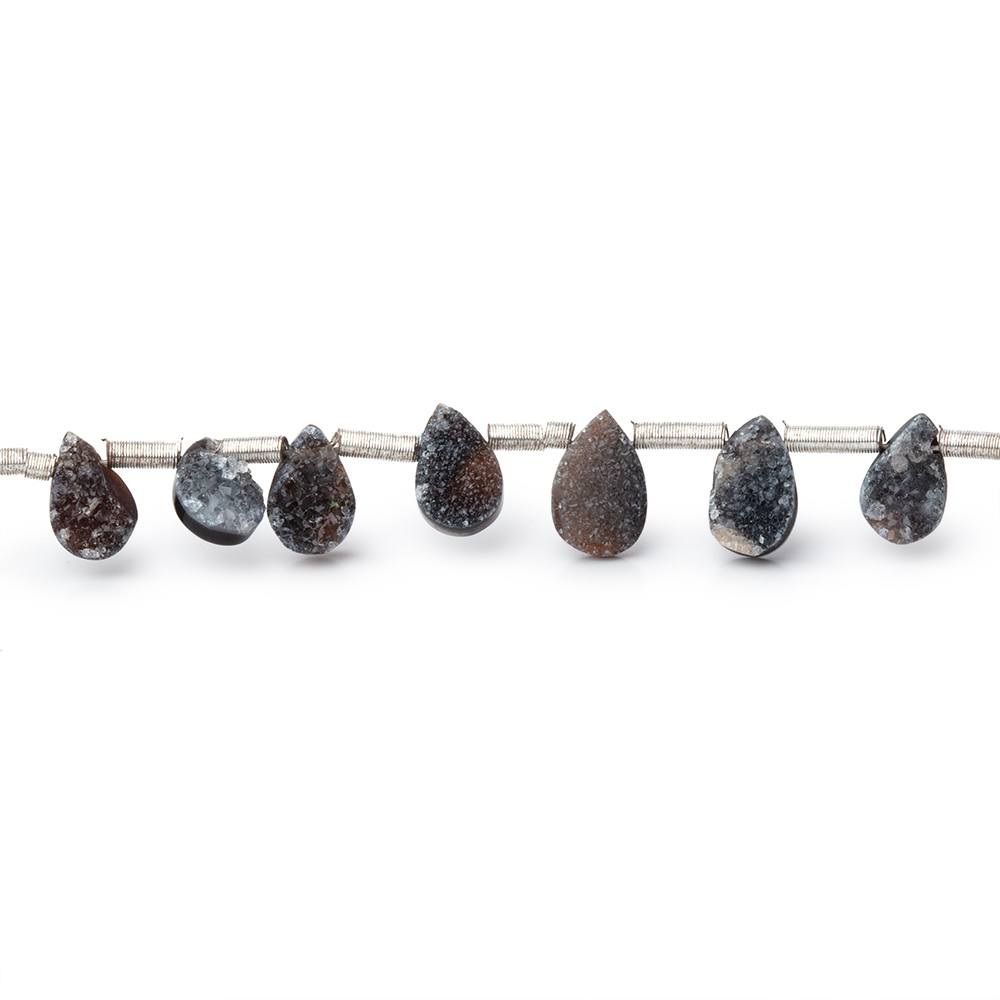 5x4-8x5mm Black Drusy Agate Pear Beads 7.5 inch 23 pieces