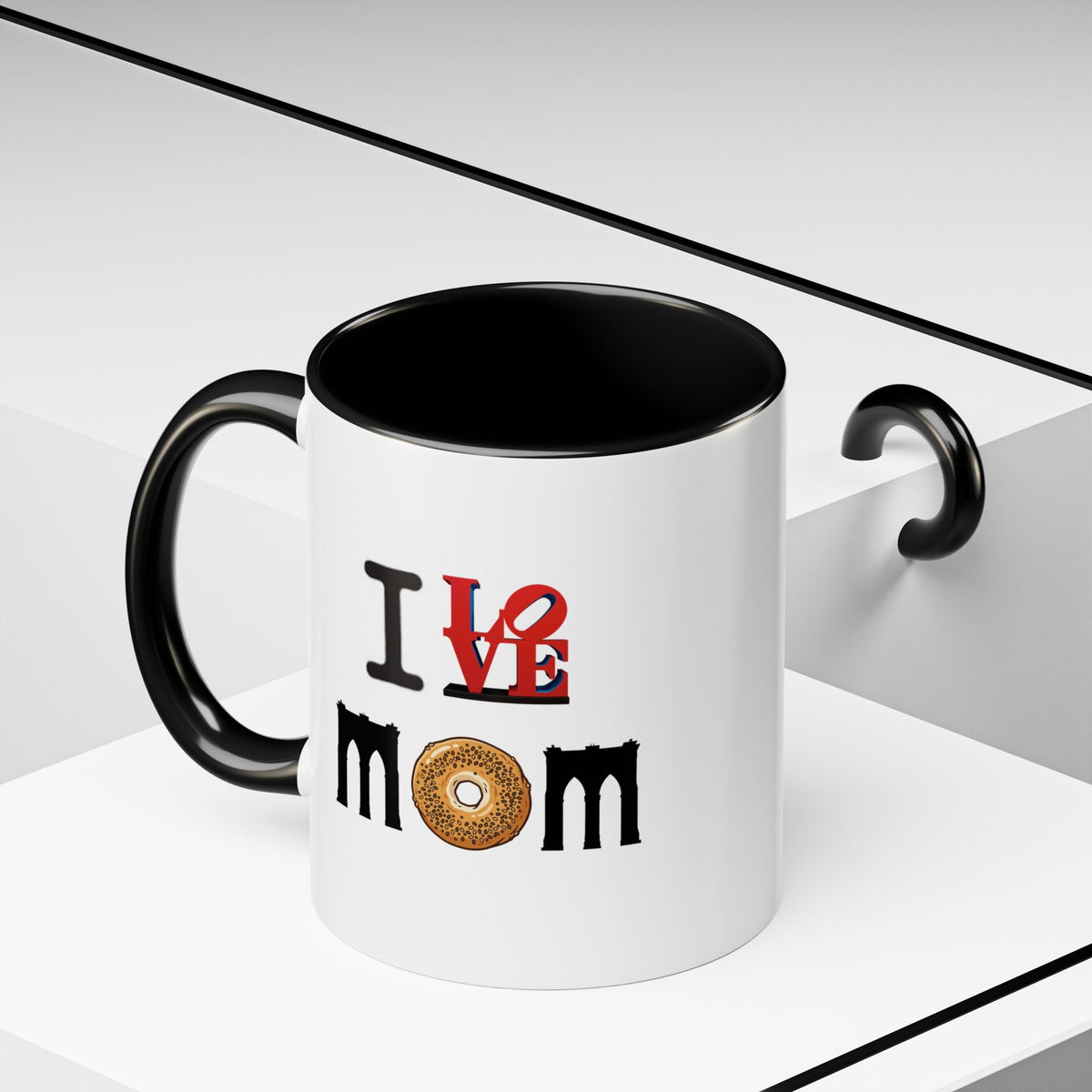 I Love NY Mom Mug | I Love Mom Mother's Day Bagel Brooklyn Bridge Accent Coffee Mug 11oz