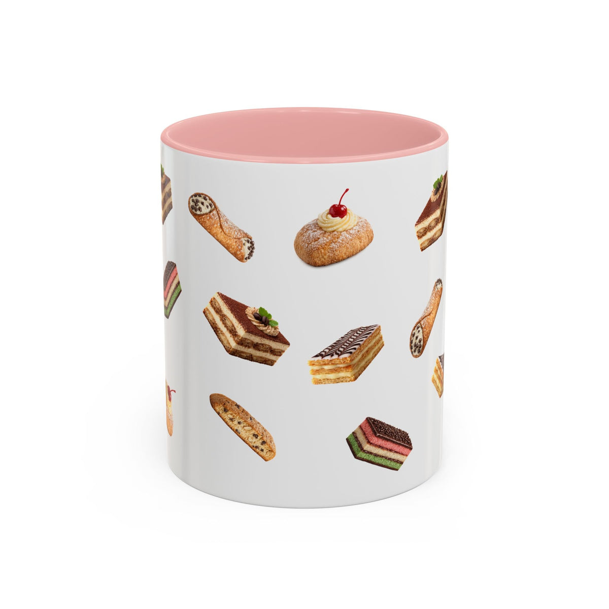 NYC Italian Bakery Pattern Accent Mug | Cannoli Rainbow Cookie Zeppoli Tiramisu Biscotti Napoleon 11oz Ceramic Coffee Cup